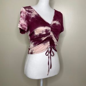 Gaze Purple Tie Dye Adjustable Crop Top, Large